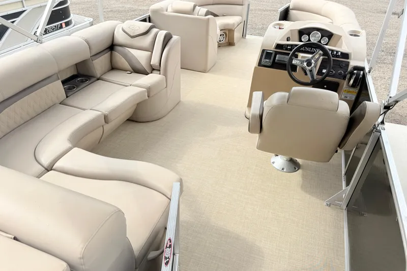 Slide: The Image of Luxurious interior of 2017 Harris Super Sunliner 200 pontoon boat with plush seating. - 4