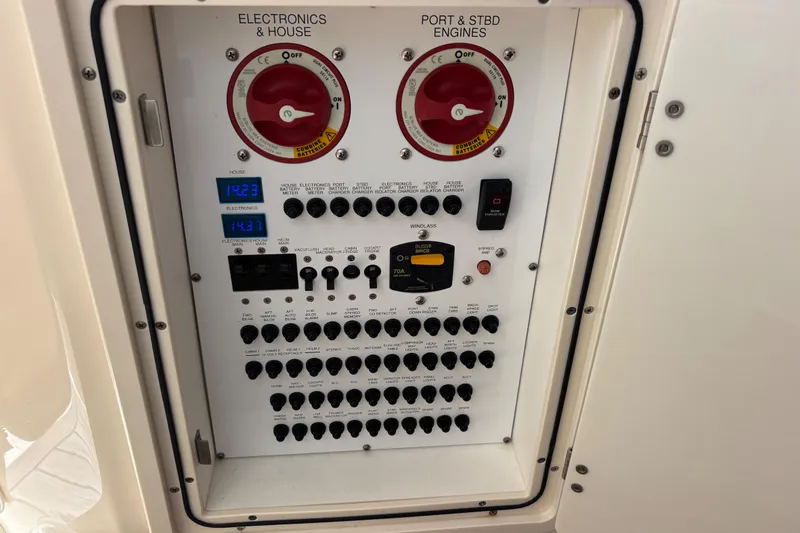 Slide: The Image of 2012 Pursuit 345 OS DC Control Panel with Battery Switches - 16