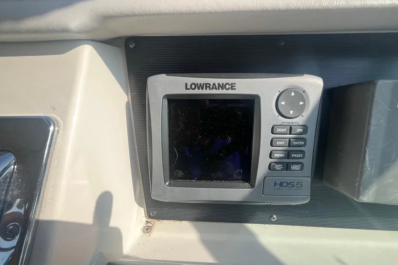 Slide: The Image of Lowrance HDS5 marine GPS unit on 1994 Sea Ray 330 Express Cruiser dashboard. - 14