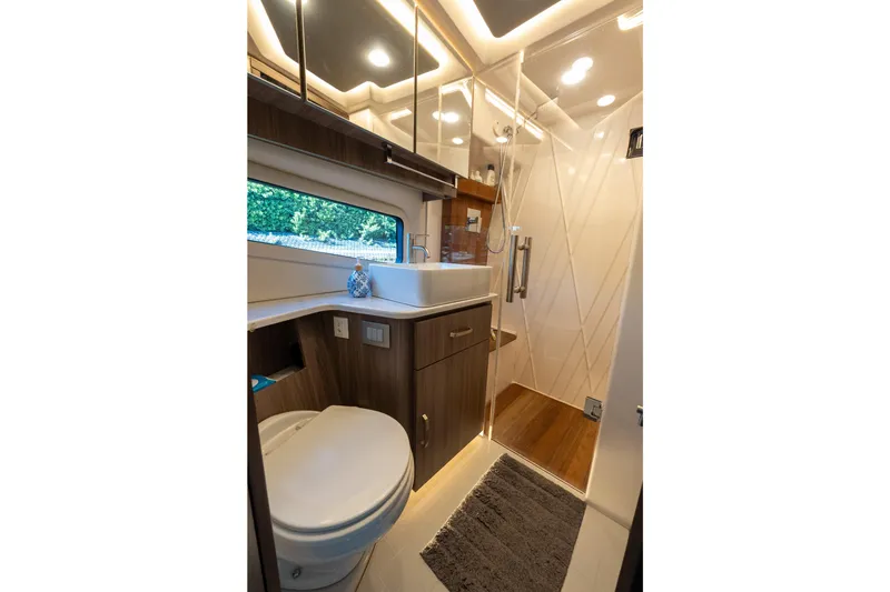 Slide: The Image of Luxurious bathroom interior of 2022 Regal 42 XO yacht with modern fixtures and elegant design. - 51