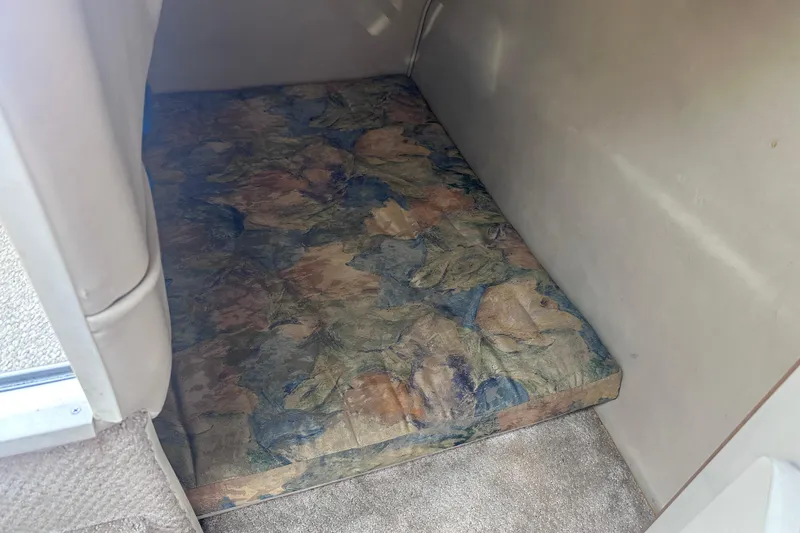 Slide: The Image of 1999 Chaparral Signature 240 cabin interior with patterned cushion and carpeted floor. - 14