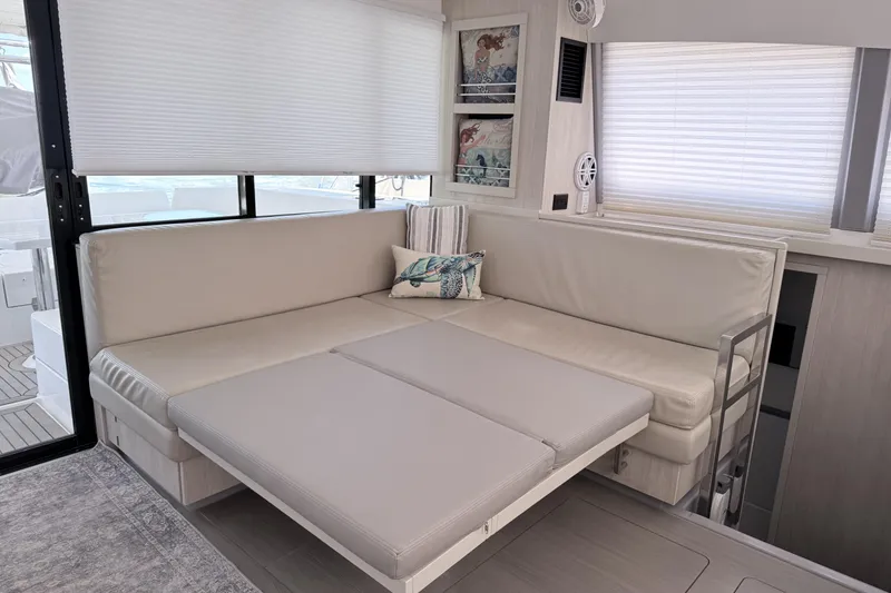 Slide: The Image of Luxurious interior of 2021 Leopard 43 Powercat with plush seating and modern decor. - 51