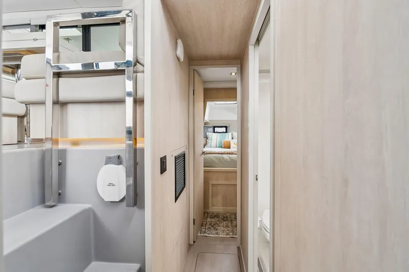 Slide: The Image of Interior view of 2021 Leopard 43 Powercat, featuring a cozy cabin and modern design. - 41