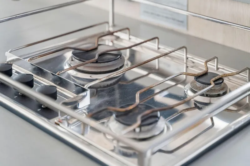 Slide: The Image of Stainless steel stove with two burners on Leopard 43 Powercat, 2021 model. - 28