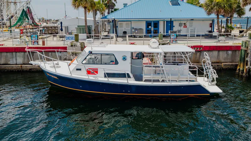 Slide: The Image of A 2019 Newton 36' Dive Special boat docked at a harbor. - 42