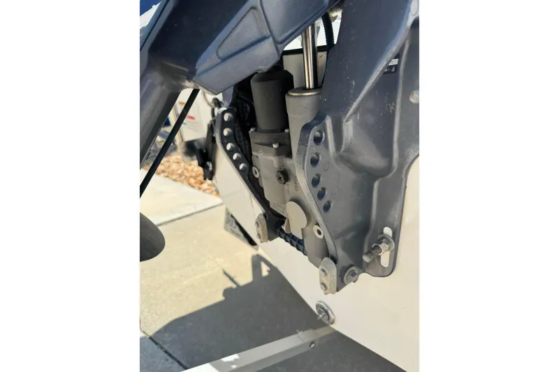 Slide: The Image of Close-up of 2018 Edgewater 158CS boat engine mount components. - 6