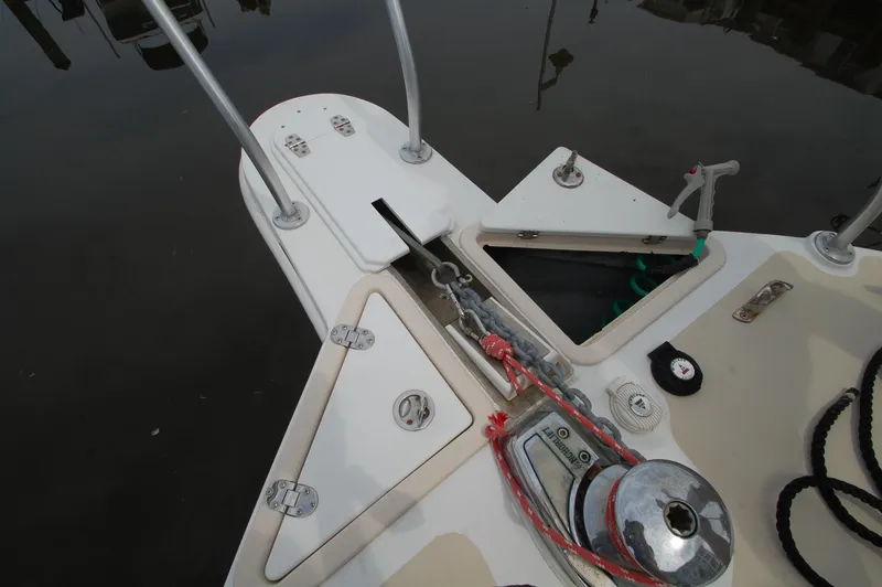 Slide: The Image of Bow of a boat with anchor windlass and chain guide. - 23