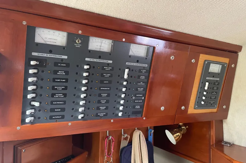 Slide: The Image of Electrical control panel on a 2005 Fox Island Thirty Sedan Cruiser boat. - 31