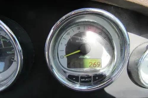 Slide: The Image of Close-up of 2011 Sea Ray SLX 250 tachometer displaying 269 hours. - 18