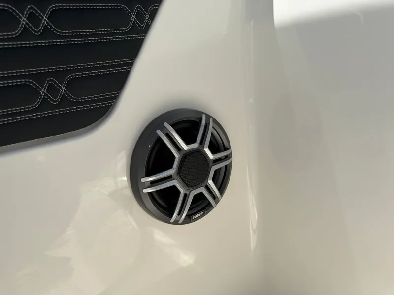 Slide: The Image of A speaker is integrated into the white interior paneling of a Sea Ray SPX 210 boat. - 48