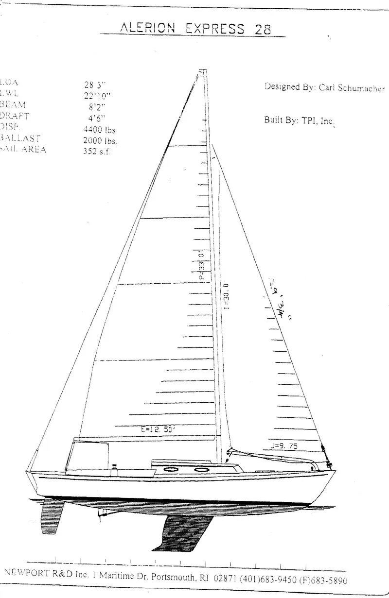 Slide: The Image of Alerion Express 28 sailboat from 1997, designed by Carl Schumacher, built by TPI Inc. - 29