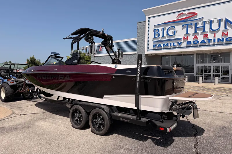 Slide: The Image of 2019 Moomba Makai boat on trailer at Big Thunder Marine dealership. - 8