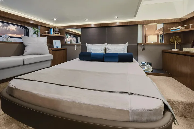 Slide: The Image of Manufacturer Provided Image: Luxurious master bedroom in 2018 Sea Ray Fly 460 yacht with modern decor. - 15
