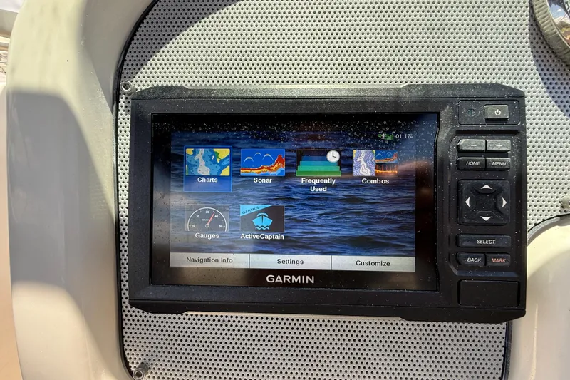 Slide: The Image of Garmin navigation system on 2005 Chris-Craft Launch 28 boat dashboard. - 12