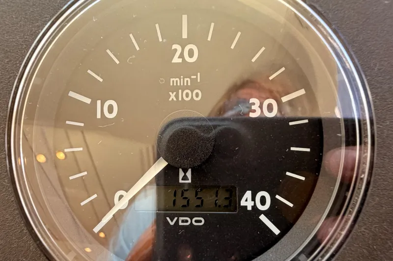 Slide: The Image of Close-up of a VDO tachometer on a 2001 Fairline 55 boat. - 85