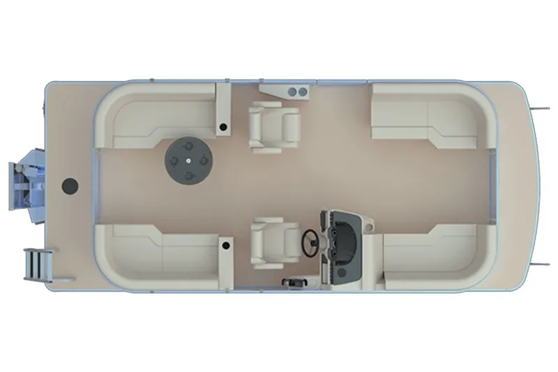 Slide: The Image of Top view of a pontoon boat with seating areas and a helm station. - 14