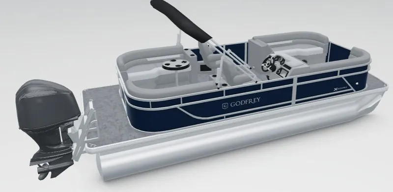 The Image of Godfrey Xperience 2286 SBX pontoon boat from 2027 with outboard motor and spacious deck. - 1