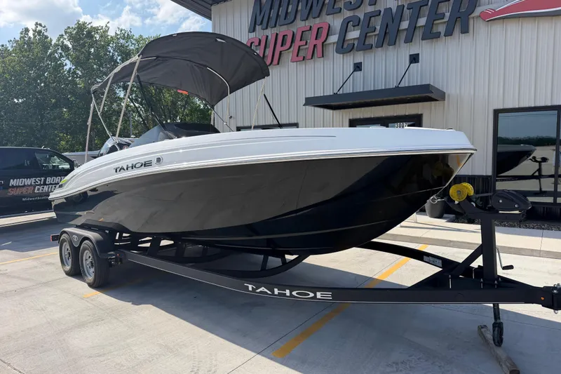 Slide: The Image of 2024 Tahoe T21 boat on trailer at Midwest Boat Super Center. - 2