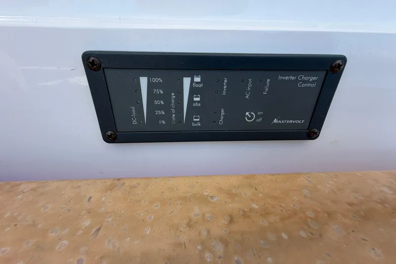Slide: The Image of Mastervolt inverter charger control panel on 2016 Edgewater 368CC boat. - 67