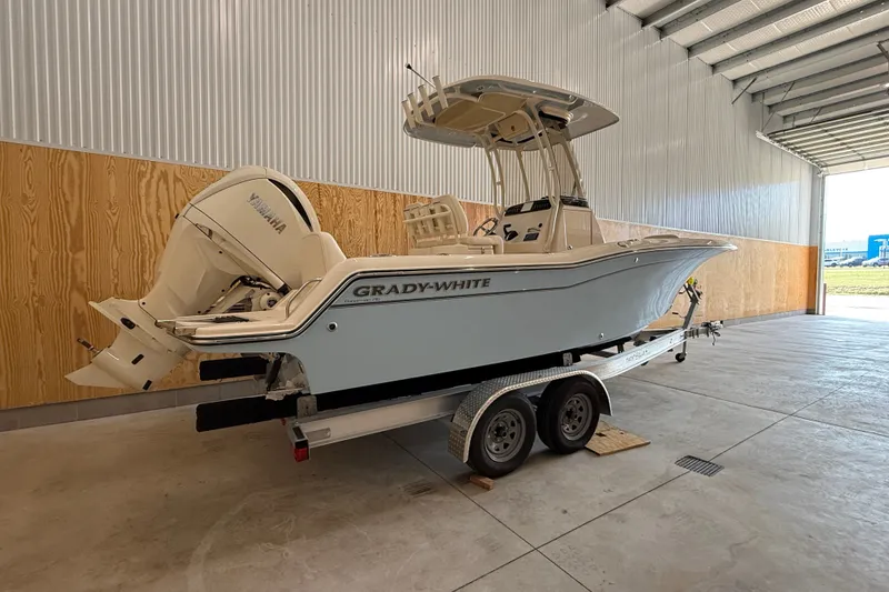 Slide: The Image of 2025 Grady-White Fisherman 216 boat on trailer in indoor storage facility. - 9