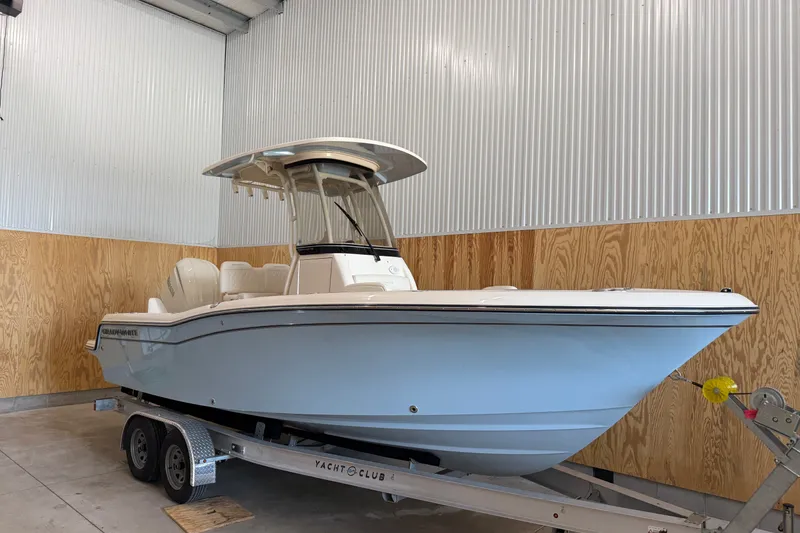 Slide: The Image of 2025 Grady-White Fisherman 216 boat on trailer in indoor storage. - 4