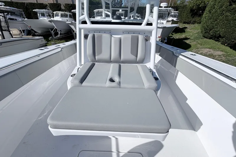 Slide: The Image of 2026 Cape Horn 39XS boat interior with cushioned seating and sleek design. - 15