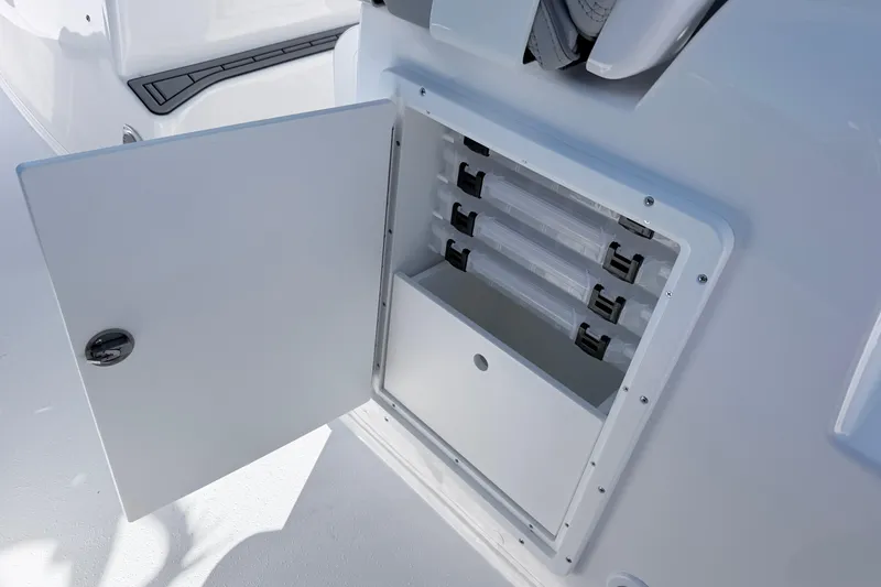 Slide: The Image of Open storage compartment on 2026 Cape Horn 39XS boat, showcasing organized interior space. - 28