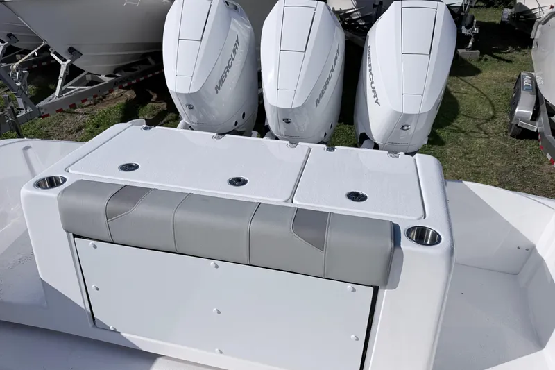 Slide: The Image of 2026 Cape Horn 39XS boat with triple Mercury outboard engines, featuring a sleek seating area. - 20