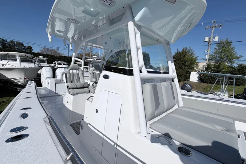 Slide: The Image of 2026 Cape Horn 39XS boat with sleek design and modern seating. - 30