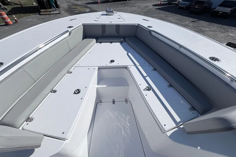 Slide: The Image of 2026 Cape Horn 39XS boat interior with spacious seating and storage compartments. - 16