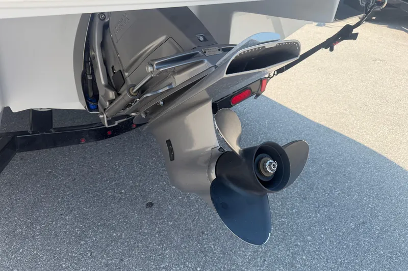 Slide: The Image of 2019 Regal 2100 boat propeller and outdrive on a trailer. - 5