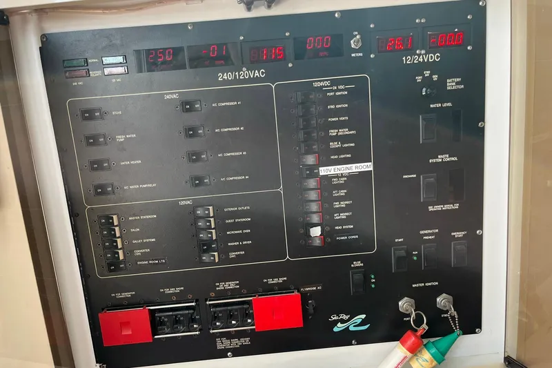 Slide: The Image of Electrical control panel of a 1996 Sea Ray 500 Sedan Bridge yacht. - 5