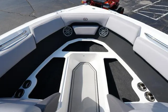 Slide: The Image of 2024 Cobalt CS22 boat interior with sleek seating and modern design. - 10