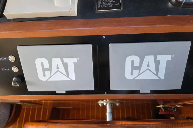 Slide: The Image of Control panel of a 2000 Ocean Alexander 60 Trawler with CAT engine displays. - 19