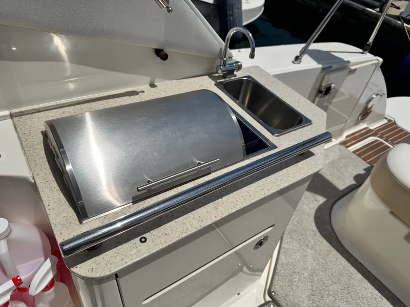 Slide: The Image of The 2010 Sea Ray Sundancer 310 features an outdoor kitchen with a grill and sink. - 19