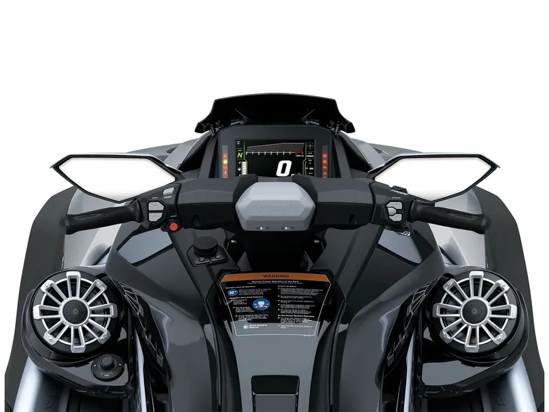 Slide: The Image of Kawasaki Jet Ski® STX® 160LX 2026: Cockpit view with handlebars and display. - 9