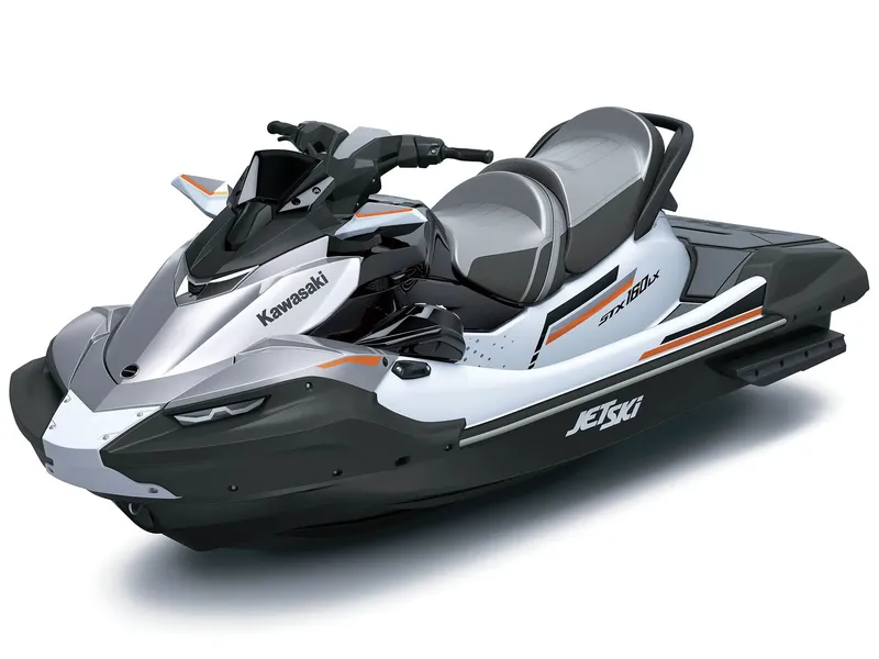 Slide: The Image of 2026 Kawasaki Jet Ski® STX® 160LX with sleek design, featuring gray and white accents. - 4