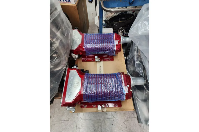 Slide: The Image of Red Whipple superchargers for 2013 Nordic 39 Poker Run boat, wrapped and ready for installation. - 32