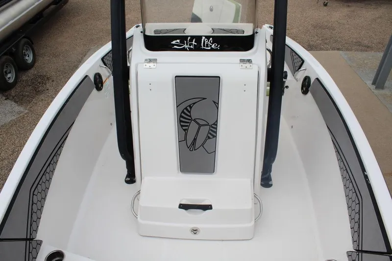 Slide: The Image of 2017 Scarab 195 boat interior with sleek design and "Salt Life" decal. - 13