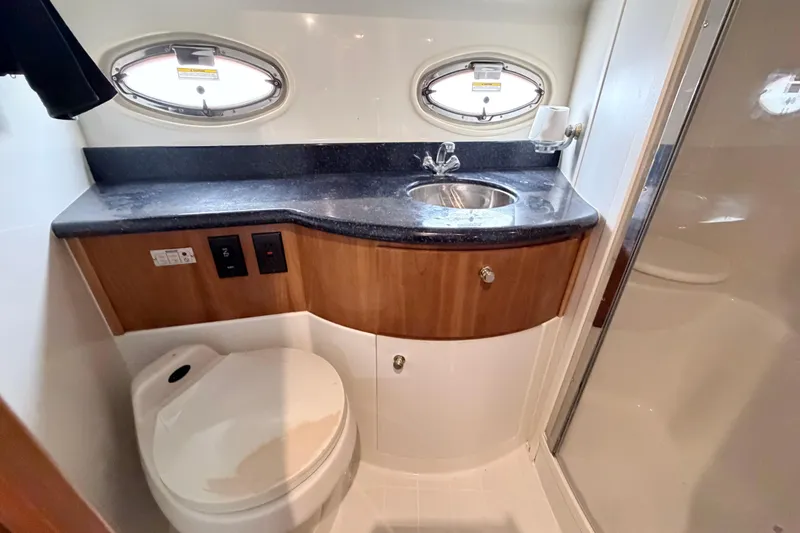 Slide: The Image of Bathroom interior of 2003 Carver 396 Motor Yacht with sink and toilet. - 40