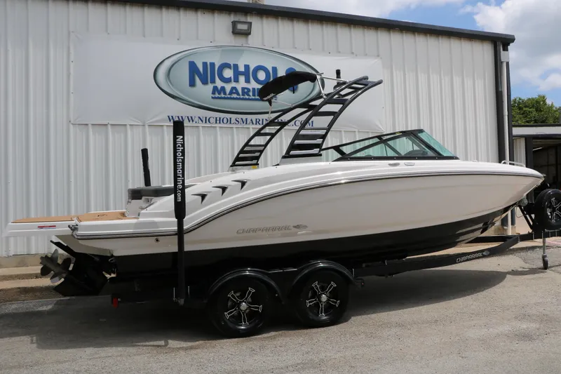 Slide: The Image of 2025 Chaparral 23 SSi boat on trailer at Nichols Marine dealership. - 8