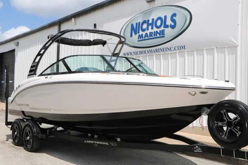 Slide: The Image of 2025 Chaparral 23 SSi boat on trailer at Nichols Marine dealership. - 5