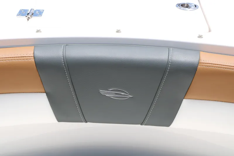Slide: The Image of 2025 Chaparral 23 SSi boat interior detail with gray and tan upholstery. - 41