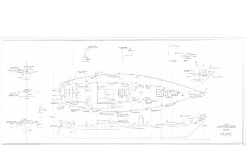 Slide: The Image of Blueprint of 1971 Frans Maas McCurdy & Rhodes 46 sailboat design, detailed layout and specifications. - 42