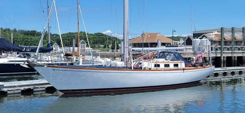 Slide: The Image of Frans Maas McCurdy & Rhodes 46 sailboat from 1971 docked in a marina. - 2