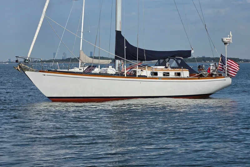 The Image of Classic 1971 Frans Maas McCurdy & Rhodes 46 sailboat on calm waters, featuring elegant design. - 0