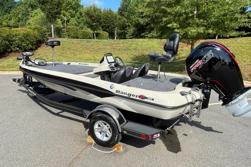 Slide: The Image of 2026 Ranger Z185 boat with Mercury Pro XS engine on a trailer. - 6