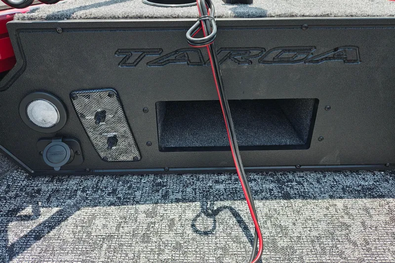 Slide: The Image of 2026 Tracker Targa V-19 Combo boat interior with control panel and wiring. - 19