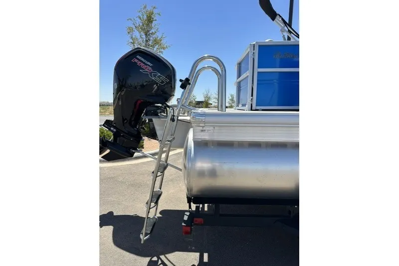 Slide: The Image of 2026 Sun Tracker Party Barge 20 DLX with Mercury Pro XS engine and ladder. - 92