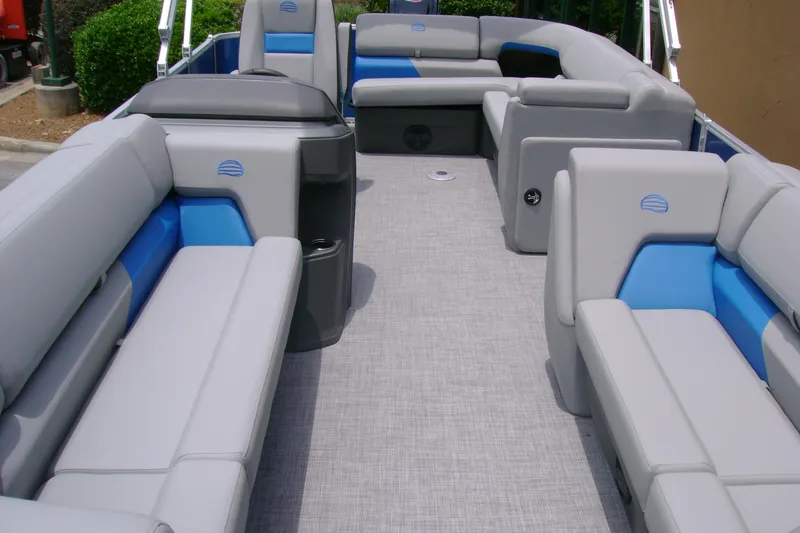 Slide: The Image of 2026 Sun Tracker Party Barge 20 DLX interior with spacious seating and modern design. - 10